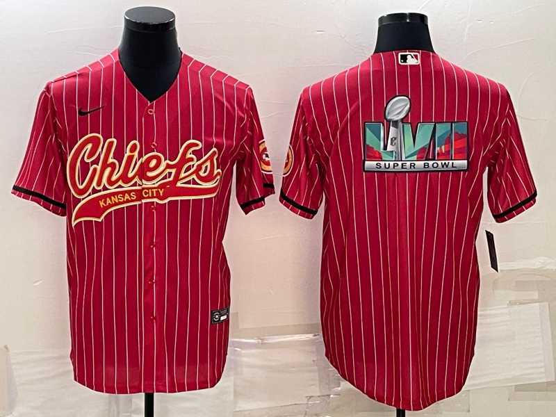 Men%27s Kansas City Chiefs Blank Red With Super Bowl LVII Big Logo Cool Base Stitched Baseball Jersey->kansas city chiefs->NFL Jersey
